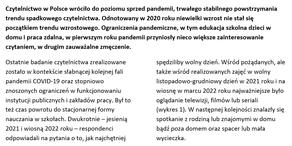 Na zdjęciu przedstawiono przykładowy dokument tekstowy. Górna część pogrubionego tekstu sformatowana jest jako jedna kolumna. Kolejna część tekstu napisanego czcionką normalnej grubości umieszczona jest w dwóch kolumnach.  