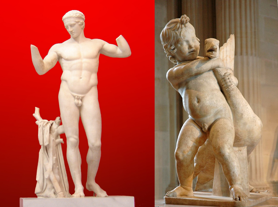 1. Rzeźba małego chłopca z gęsią. Jest on nagi i próbuje ją udusić.
2. Rzeźba „Diadumenos” Polikleta. Jest to młody nagi mężczyzna, podnosi ręce w gorę ale nie ma dłoni.