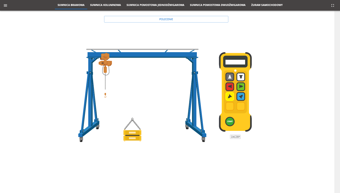 Ilustracja przedstawia wygląd symulatora. Na górze znajdują się zakładki z urządzeniami. Poniżej przyrząd oraz sterownik, dzięki którym dokonasz symulacji.