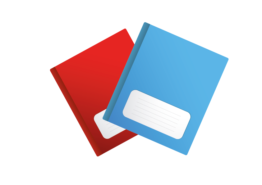 Ilustracja przedstawia dwa zeszyty: czerwony i niebieski.