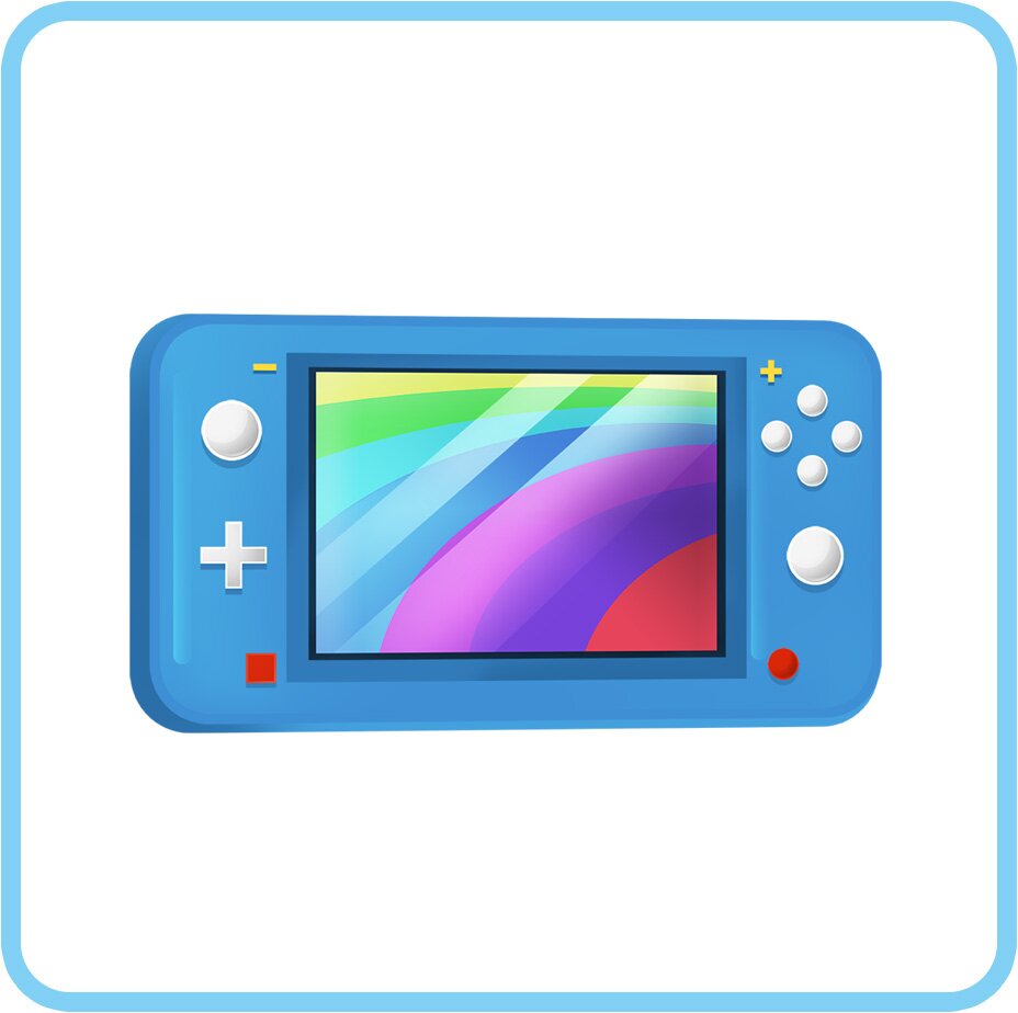 Ilustracja przedstawia pudełko, w którym jest przenośna konsola do gier.