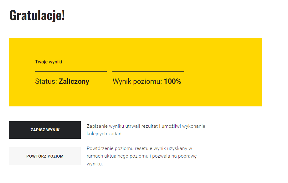 Podsumowanie misji w grze