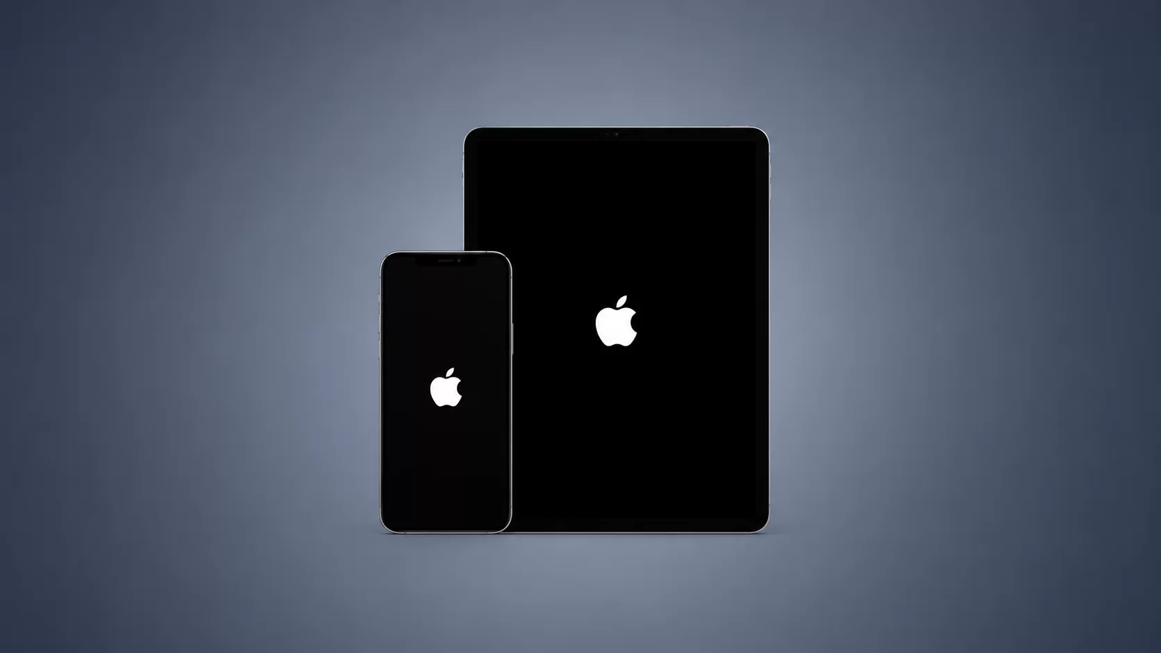 Na zdjęciu znajduje się ekran powitalny dla systemu operacyjnego iOS/iPadOS. Na szarym tle po środku znajduje się logo Apple, poniżej znajduje się pasek ładowania wypełniający się przy uruchamianiu systemu.