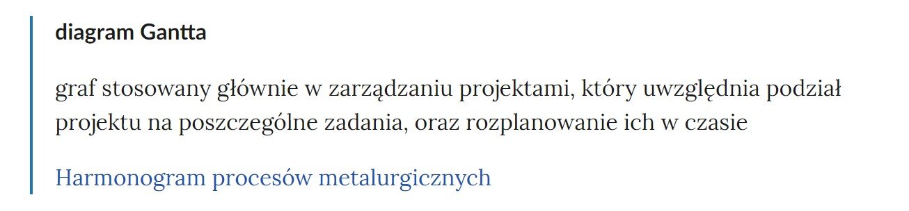 Przykładowy widok pojęcia w słowniku i umieszonego poniżej odnośnika przekierowującego do odpowiedniego materiału multimedialnego
