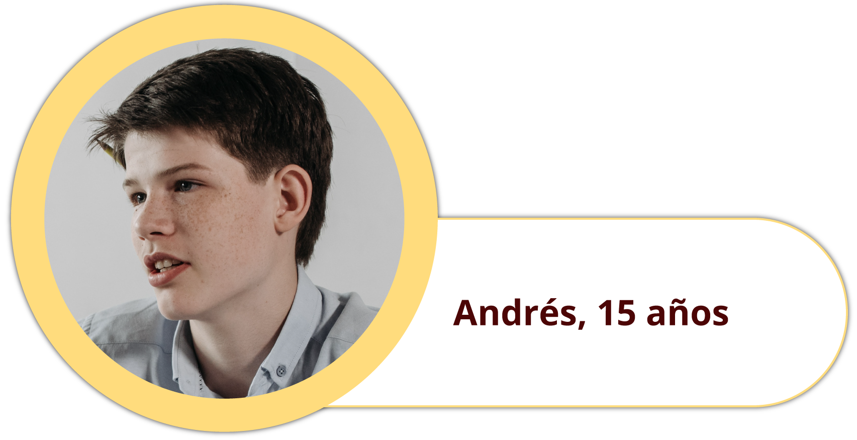 Ilustracja przedstawia zdjęcie chłopca w koszuli. Podpis: Andrés, 15 años.