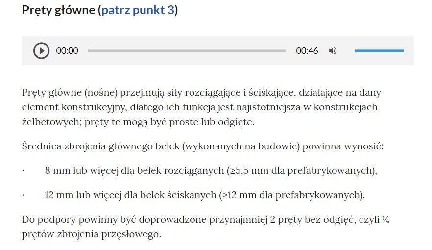 Zdjęcie przedstawia przykładowy wygląd wyświetlenia opisu i nagrania audio. Po kliknięciu na znacznik z numerem wyświetla się prostokątne okno. W jego górnej części widoczny jest tytuł. Poniżej znajduje się odtwarzacz audio i tekst. Audio jest tożsame z tekstem.