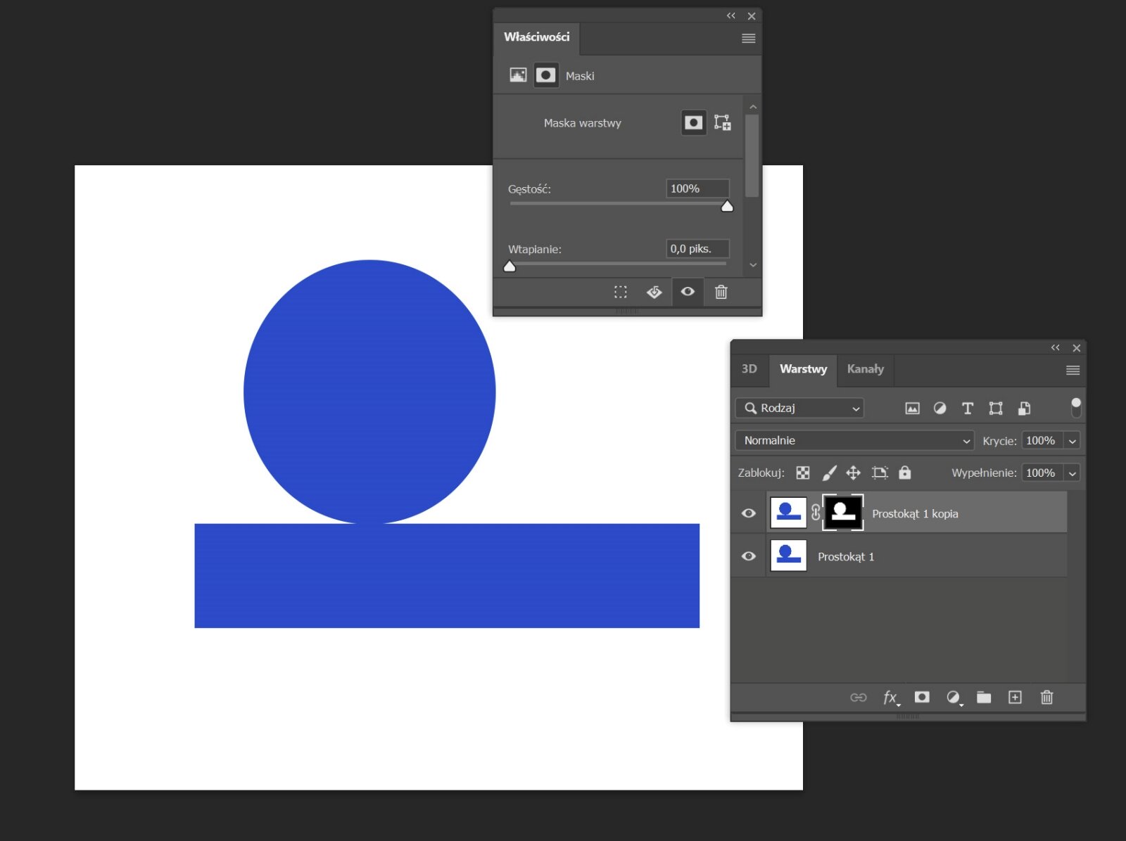 Zrzut ekranu z programu Adobe Photoshop, przedstawiający rozwiniętą zakładkę ,,Obiekt'', wybrany z niej punkt ,,Maska przycinania'', a następnie ,,Utwórz''.