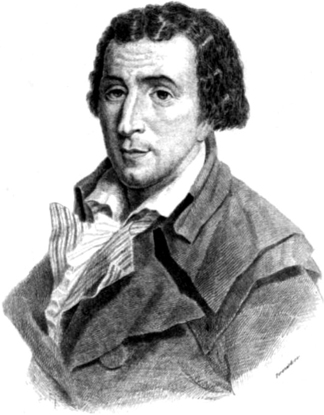 Na ilustracji portret mężczyzny o kręconych ciemnych włosach, w płaszczu i apaszce na szyi.