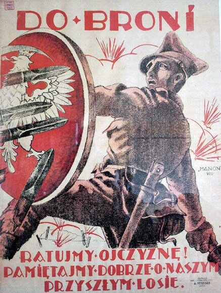 Do broni, 1920 Do broni, 1920 Źródło: licencja: CC 0, [online], dostępny w internecie: https://pl.wikipedia.org/wiki/Plik:Polish-soviet_propaganda_poster_1920_Polish.jpg [dostęp 23.10.2015 r.].