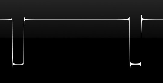 Grafika przedstawia przebieg przykładowej fali prostokątnej o szerokości 90 procent. Grzbiety fal układają się w linie prostą, z prostopadłymi liniami wznoszącymi i opadającymi, co powoduje, że graficznie fala przypomina kształtem prostokąt. 
