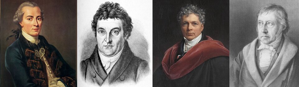 Ilustracja składa się z czterech obrazów. Obraz pierwszy przedstawia portret dojrzałego mężczyzny. Mężczyzna ma pociągłą twarz. Jego włosy są ufryzowane. Nad uszami ułożone w dwa loki. Mężczyzna ubrany jest w surdut, kamizelkę i koszulę z haftowanymi falbanami.  Obraz drugi przedstawia portret mężczyzny w średnim wieku. Mężczyzna ukazany jest prawym profilem. Ma proste, krótkie włosy, wysokie czoło. Jego nos jest wydatny. Widać wyraźnie zaznaczone bruzdy wokół ust.  Obraz trzeci przedstawia portret dojrzałego mężczyzny. Ma siwe, kręcone włosy, pociągłą twarz ze zmarszczkami oraz ubrany jest w ciemny strój z czerwonym szalem.  Obraz czwarty przedstawia portret starszego mężczyzny. Jest on lekko łysiejący, szpakowaty. Jego włosy są zaczesane na twarz. Jego twarz jest pociągła. Widać na niej liczne zmarszczki i opuchliznę pod oczami. Mężczyzna ubrany jest w surdut.