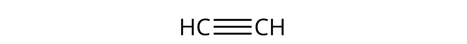 Ilustracja przedstawia cząsteczkę etynu. Budowa: atom wodoru H połączony z atomem węgla C tworzącym wiązanie potrójne z kolejnym atomem węgla, połączonym z atomem wodoru.
