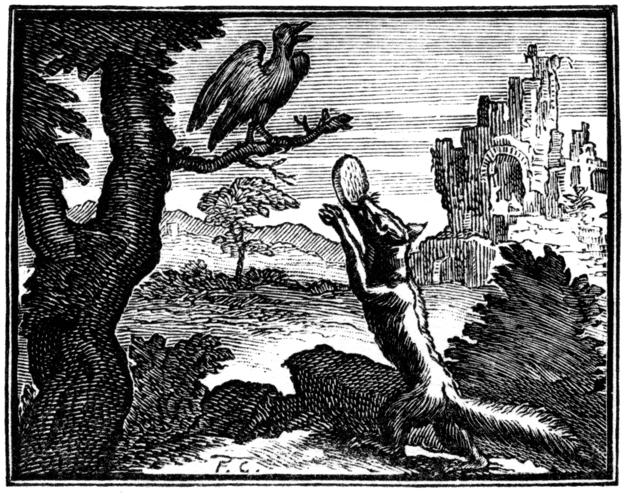 Ilustracja do bajki Kruk i lis Ilustracja do bajki Kruk i lis Źródło: François Chauveau, XVII wiek, drzeworyt, domena publiczna.