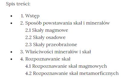 Grafika przedstawia fragment spisu treści e‑booka. Składa się on z punktów: wstępu oraz trzech rozdziałów i kilku podrozdziałów.