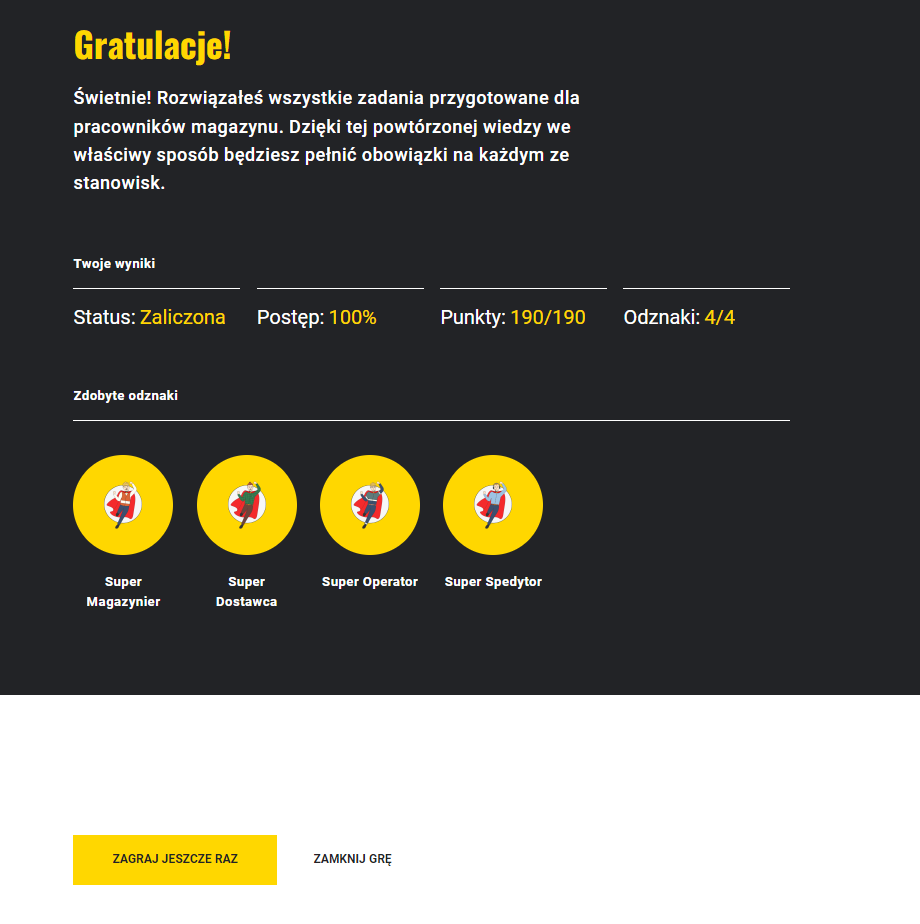 Ekran podsumowujący grę