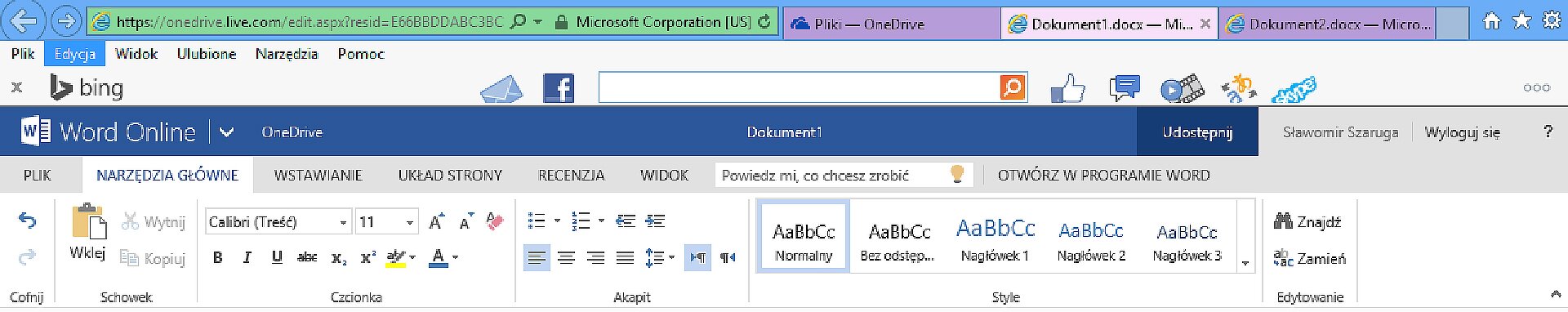 Zrzut górnego panelu okna dysku OneDrive