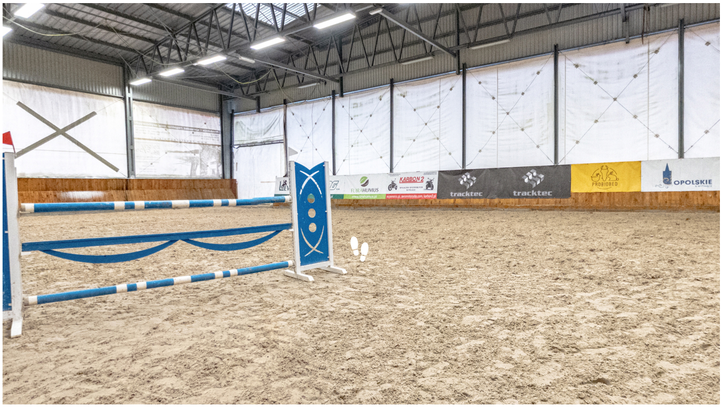 Plansza przedstawia wybieg z przeszkodami. Na środku widoczna jest grafika dwóch stóp.