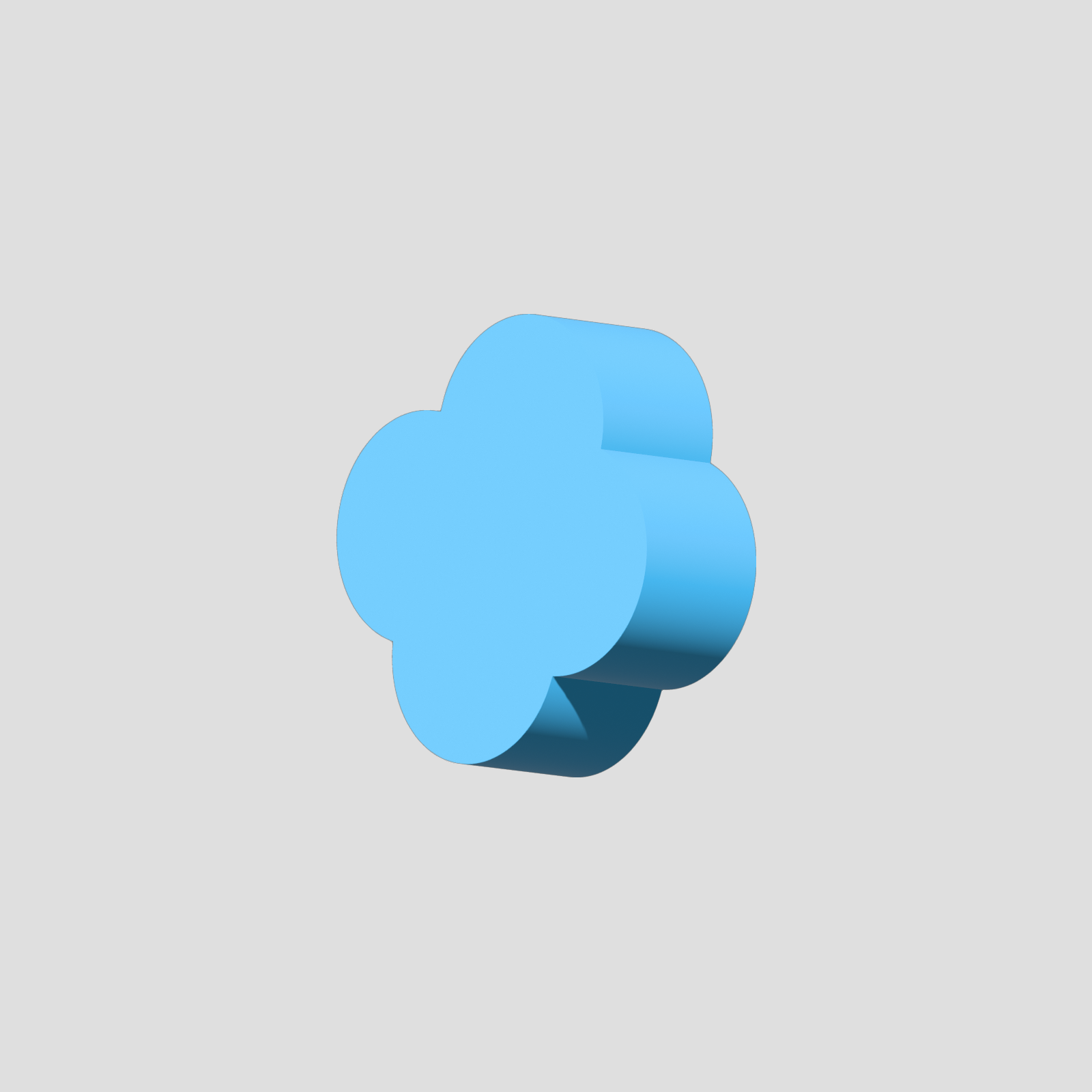 Ilustracja przedstawia niebieską gumkę do mazania w kształcie koniczynki. 