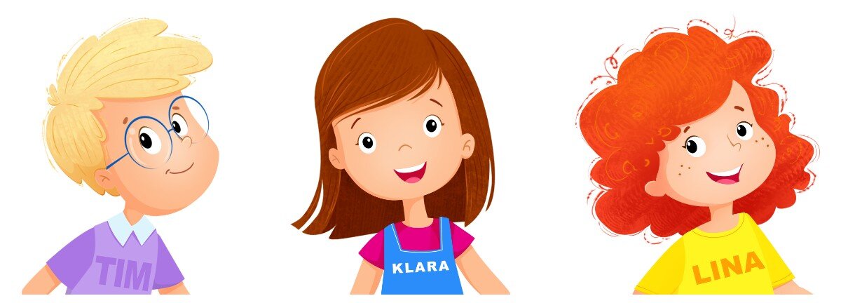 Na ilustracji jest Tim, Klara, Lina