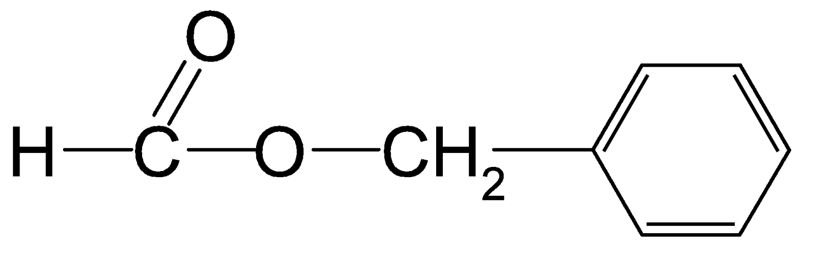 Na ilustracji jest wzór: atom węgla łączy się po lewej stronie z atomem wodoru, na górze wiązaniem podwójnym z atomem tlenu, po prawej stronie z kolejnym atomem tlenu. Ten z kolei po prawej stronie łączy się z grupą metylenową, która łączy się z sześcioczłonowym pierścieniem z trzema wiązaniami podwójnymi.