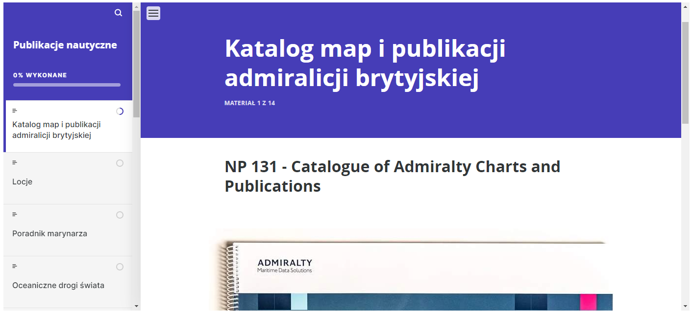 Grafika przedstawia widok górnej części przykładowego rozdziału atlasu. Z lewej strony znajduje się wąski panel z tytułem atlasu, lupką, umożliwiającą wyszukiwanie treści. Poniżej znajduje się spis treści. Obok po prawej stronie znajduje się szerokie okno z treścią atlasu. Pod tytułem danej strony widoczna jest okładka publikacji.