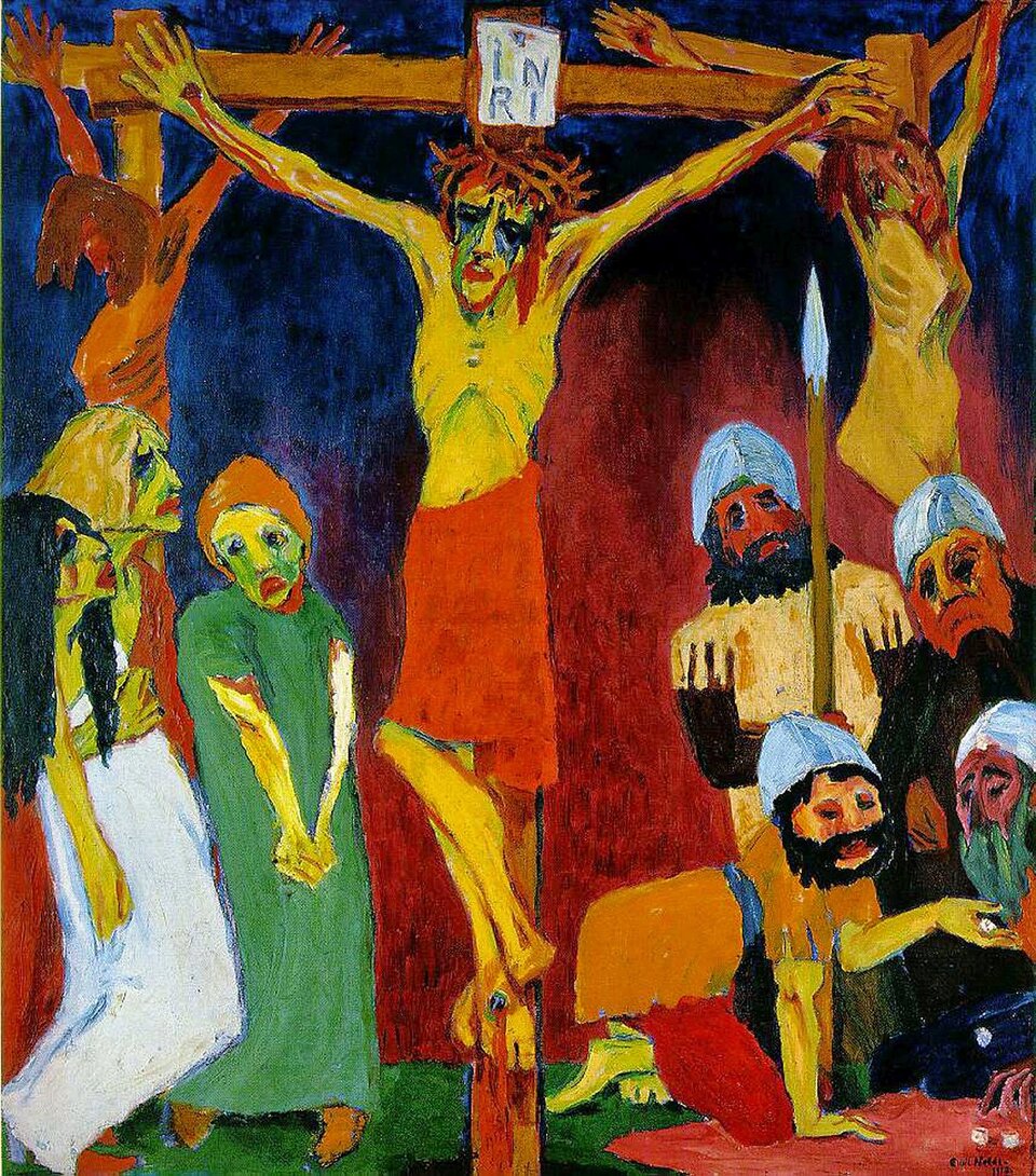 Ilustracja przedstawia obraz „Prorok” autorstwa Emil Nolde. Obraz ukazuje scenę ukrzyżowania Chrystusa. Ostra kontrastowa wręcz nienaturalna kolorystyka i przejaskrawianie barw potęguje poczucie napięcia. Obraz jest daleki od ukazania przestrzeni i światłocienia. Zdaje się jakby wszystkie postacie były spłaszczone do jednego planu.