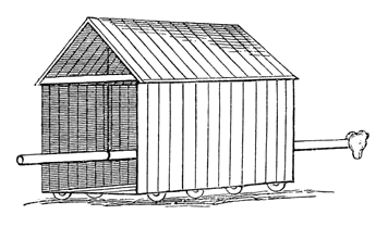 Ilustracja przedstawia rzymski taran. To długi słup wieziony w zadaszeniu na kółkach. 
