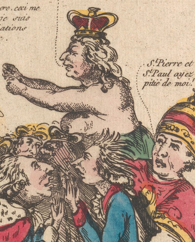 Ilustracja przedstawiająca francuski rysunek satyryczny.