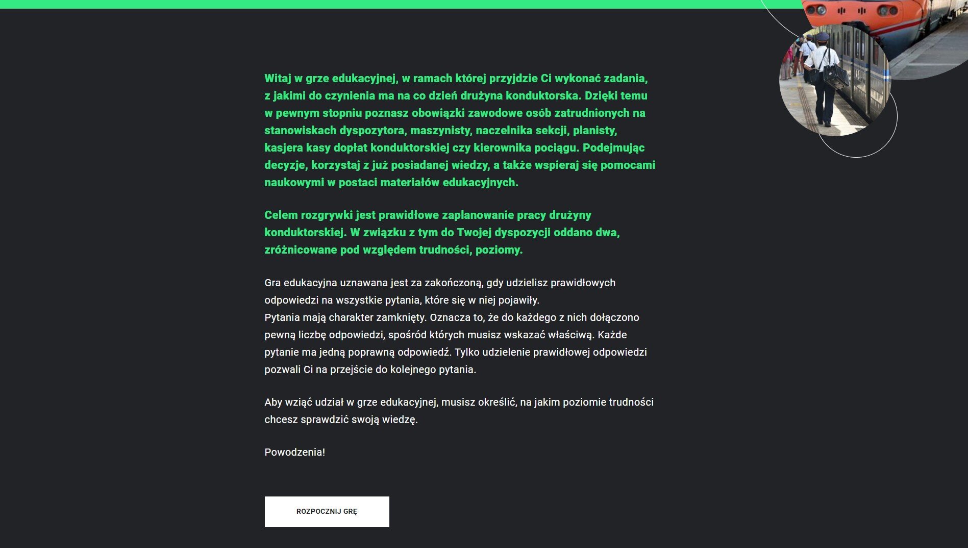 Ekran początkowy gry