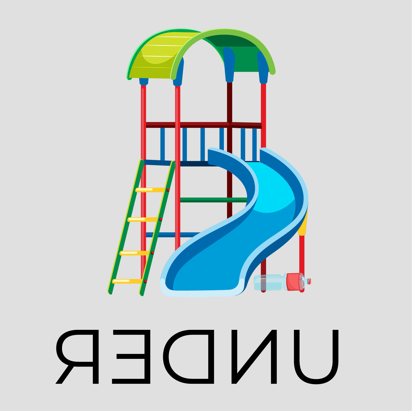 Ilustracja ukazuje butelkę po wodzie leżącą pod zjeżdżalnią. 