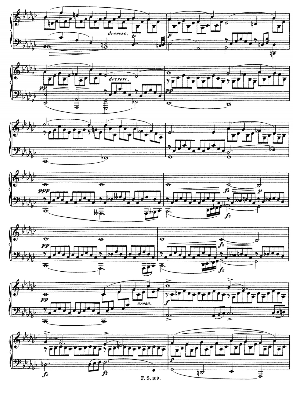 Ilustracja przedstawia zapis nut utworu Franza Schuberta, „Impromptu Ges‑dur” op. 90 (D 899) nr 3.