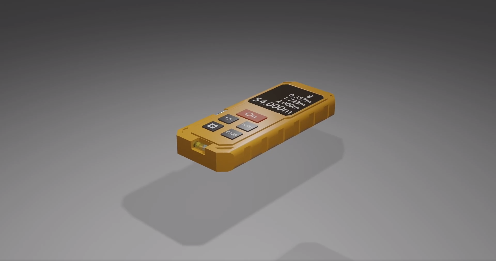 Na ilustracji widoczne jest urządzenie wyposażone w elektroniczny wyświetlacz oraz kilka przycisków. Wyświetlacz wskazuje odległość.