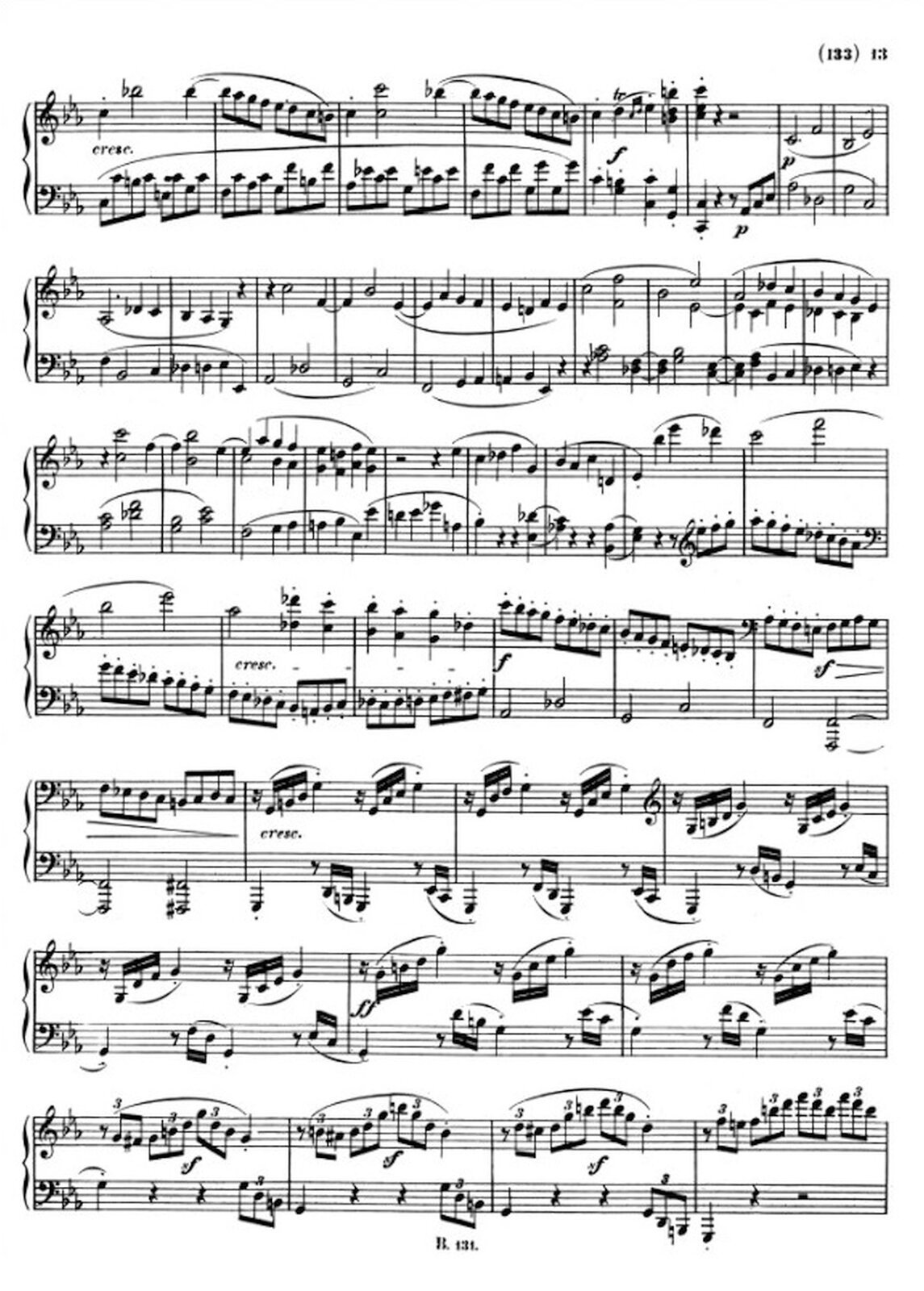 Zdjęcie przedstawia graficzny utwór muzyczny. Fotografia ukazuje czarną pięciolinię z nutami, na białej stronie utworu Ludwig van Beethoven – „Sonata fortepianowa c‑moll” opus 13 „Patetyczna”, część III.