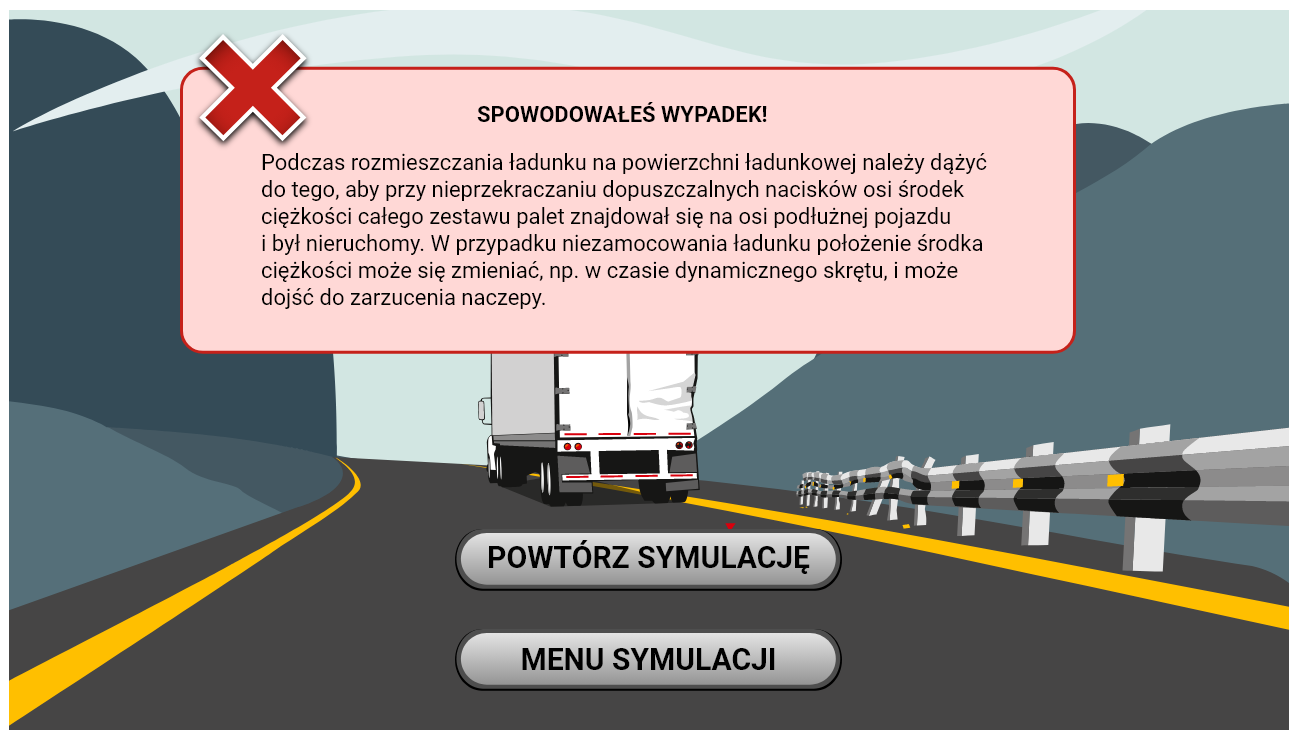 Przykładowy komunikat o błędnej odpowiedzi w symulatorze