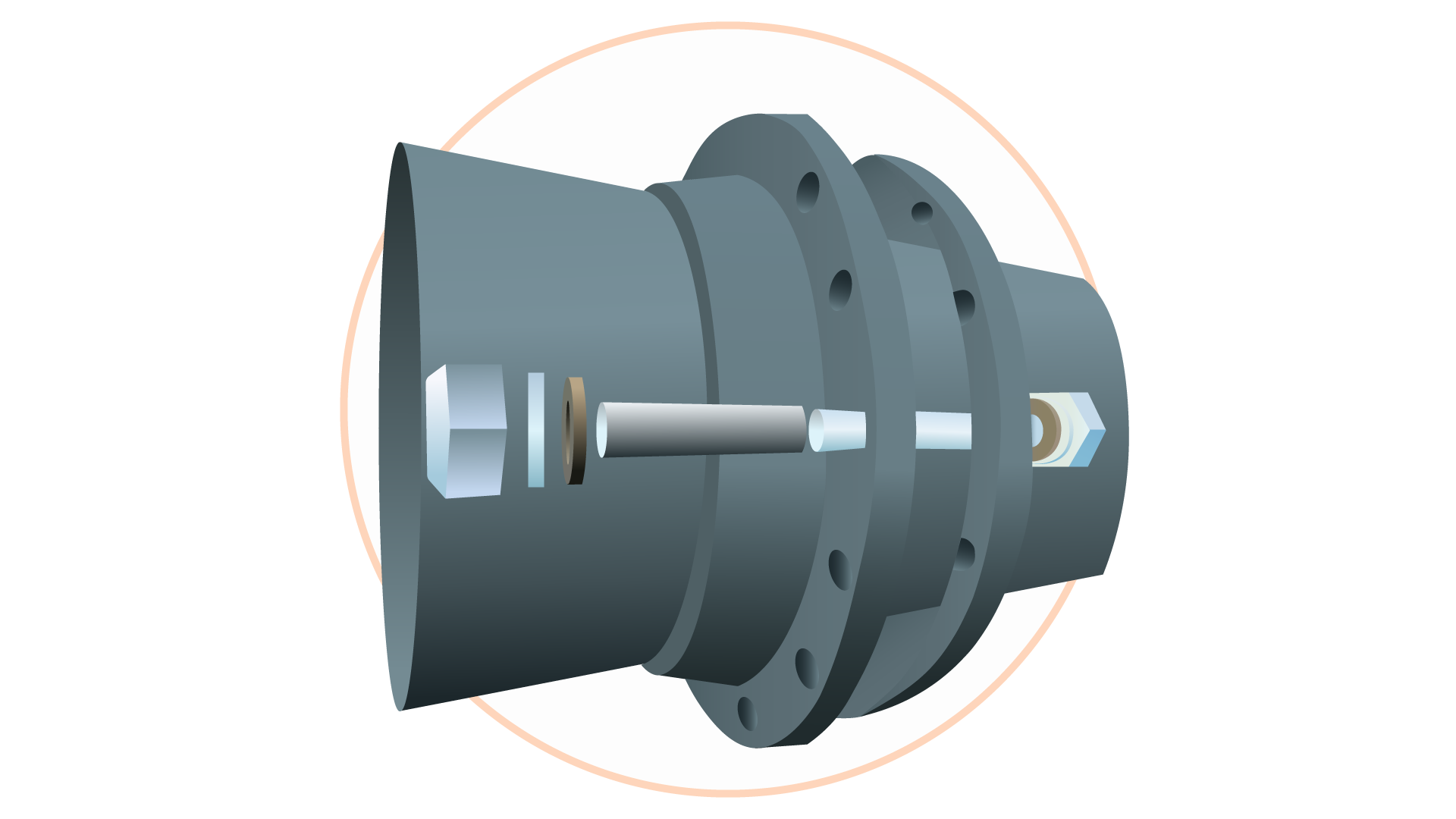 Grafika przedstawia błędnie wykonaną izolację ciepłochronną połączenia kołnierzowego. Grafika zawiera połączenie dwóch rur z zakończeniem kołnierzowym. Pomiędzy nimi brakuje warstwy izolacji. 