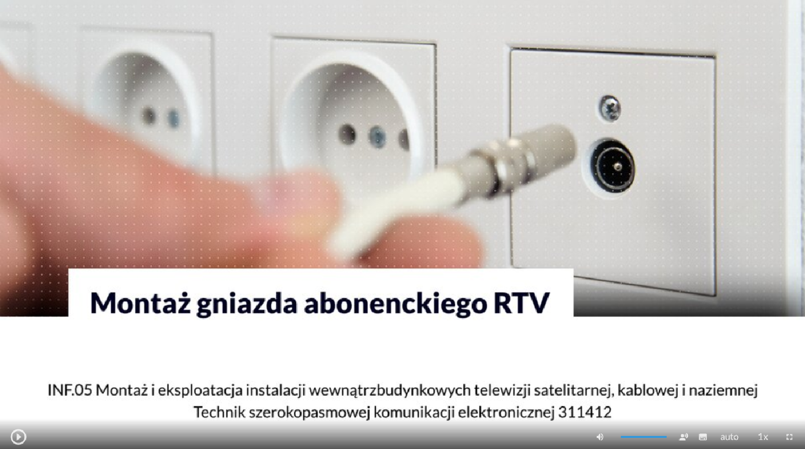 Na zdjęciu znajduje się ekran z tytułową planszą filmu "Montaż gniazda abonenckiego er te fał".