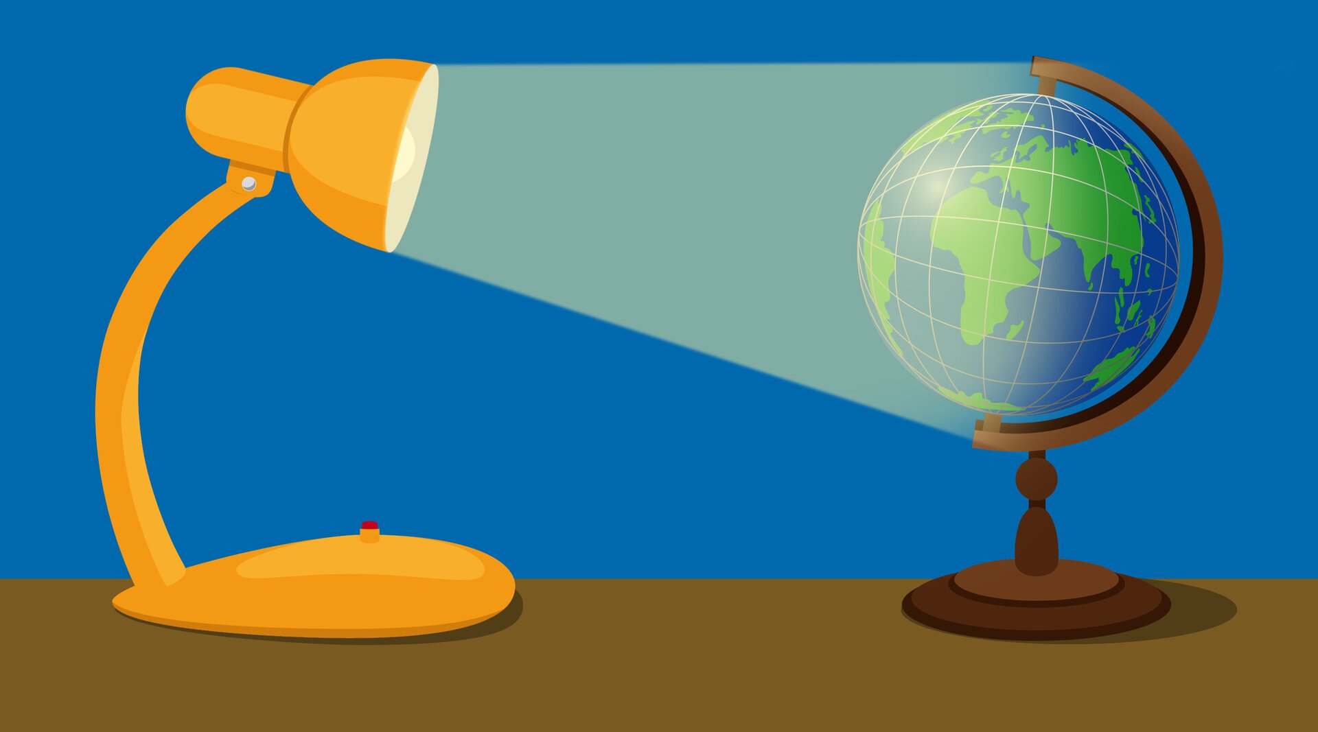 Ilustracja przedstawia lampkę, która oświetla globus.