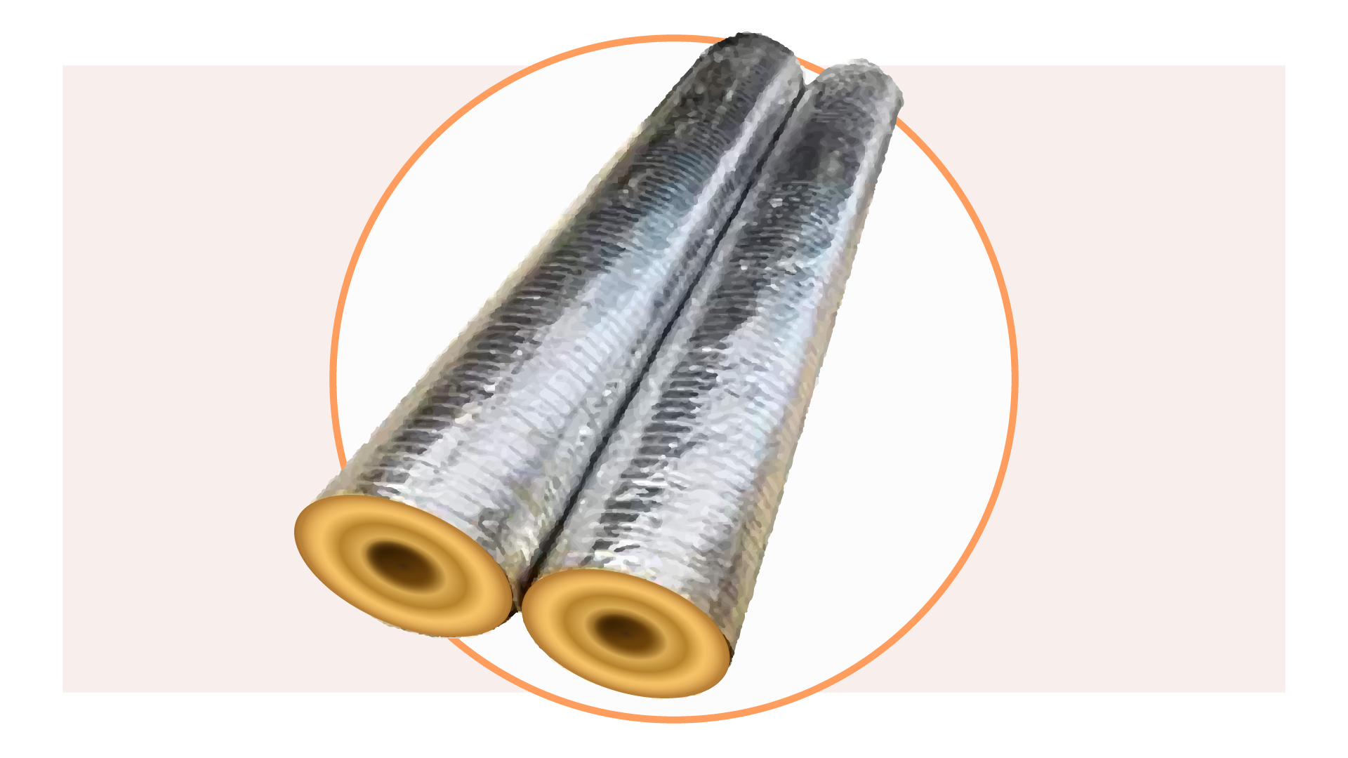 Grafika przedstawia poprawnie wykonaną izolację ciepłochronną rurociągu z warstwą wełny mineralnej. Na grafice znajdują się dwie rury owinięte wełną mineralną, okryte na wierzchu folią aluminiową.