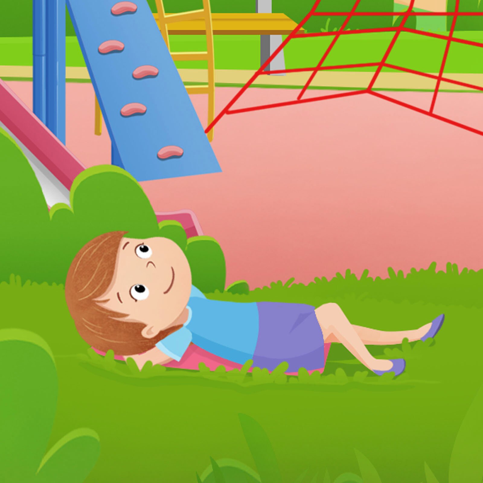 Na ilustracji znajduje się dziewczynka, która leży na trawie.