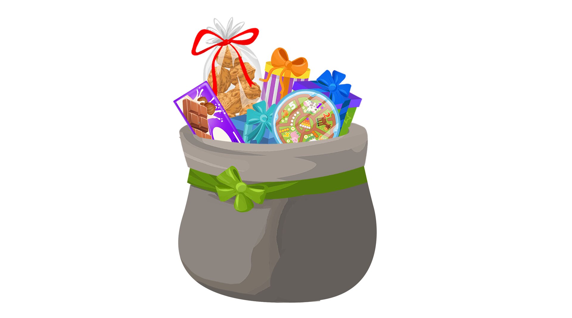 Ilustracja przedstawia worek z prezentami.