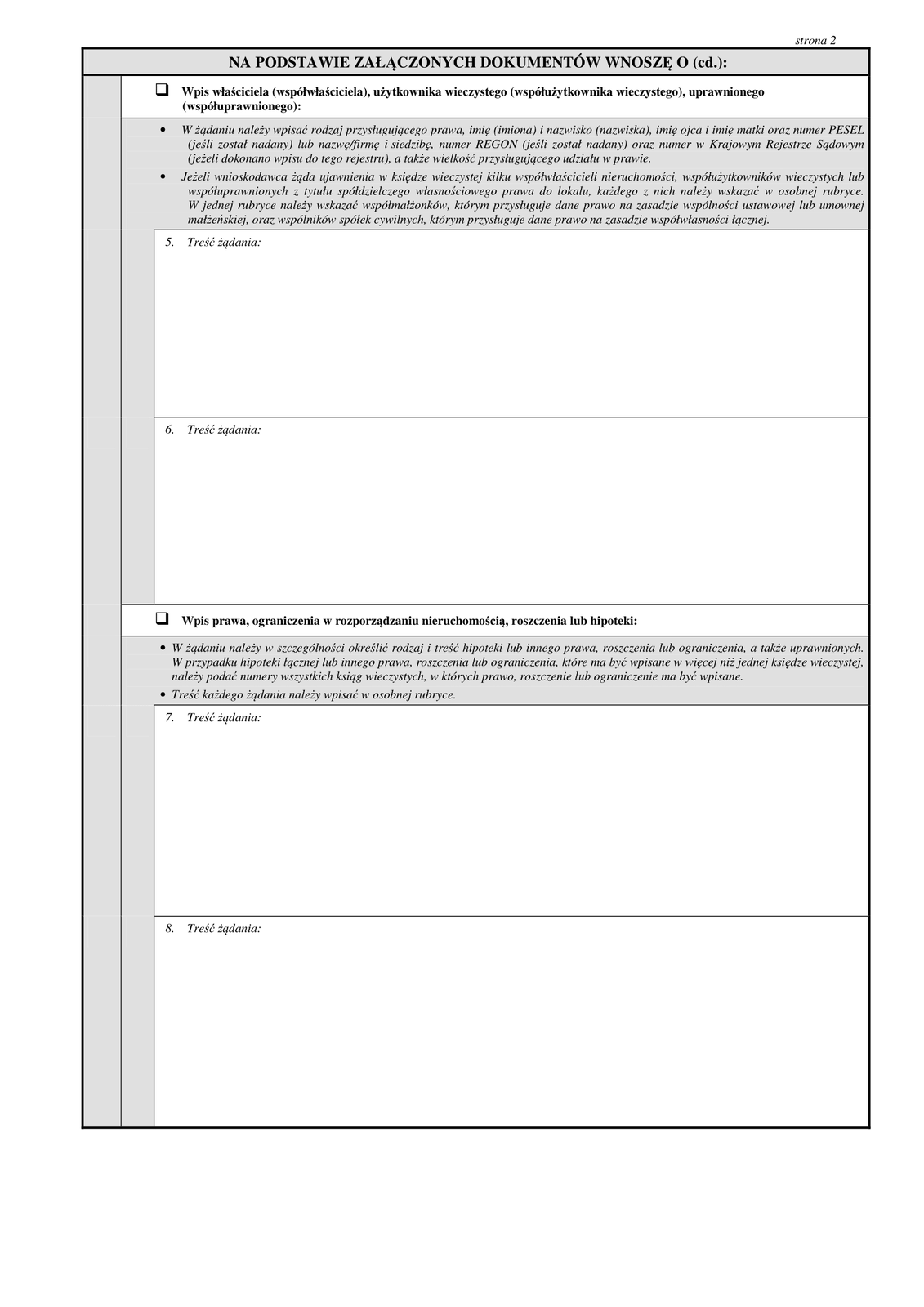Wzór 7. Przykład wniosku o wpis w księdze wieczystej 2/4