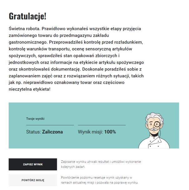 Widok ekranu interaktywnego narzędzia typu scenario‑based learning