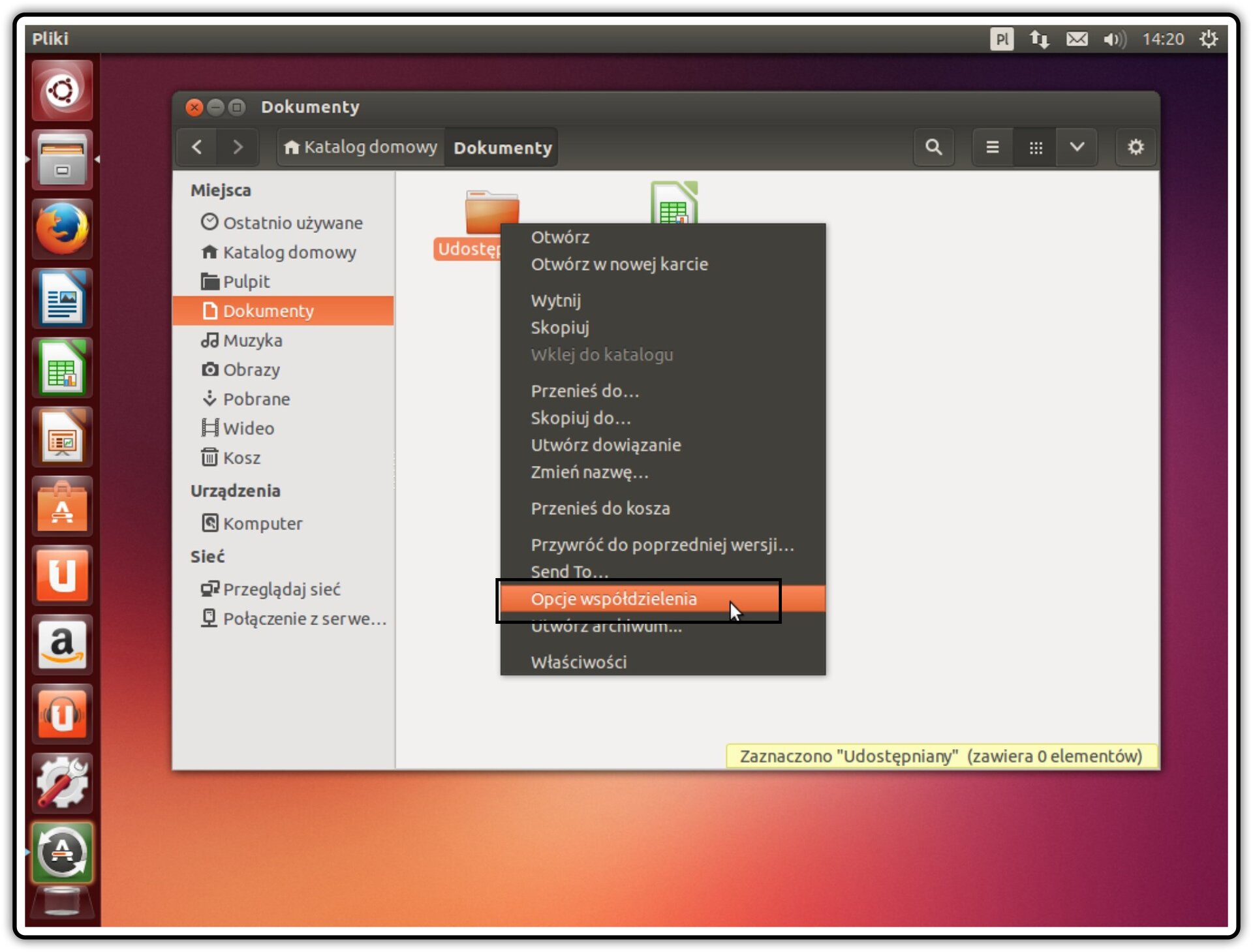 Ilustracja przedstawiająca: Krok 1 udostępniania zasobów w systemie Linux Ubuntu
