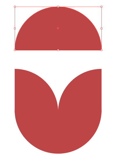 Ilustracja przedstawia wcześniej wspomniany rysunek tulipana. Nad tulipanem jest czerwone półkole w ramce z elementami sterującymi przekształceniami.