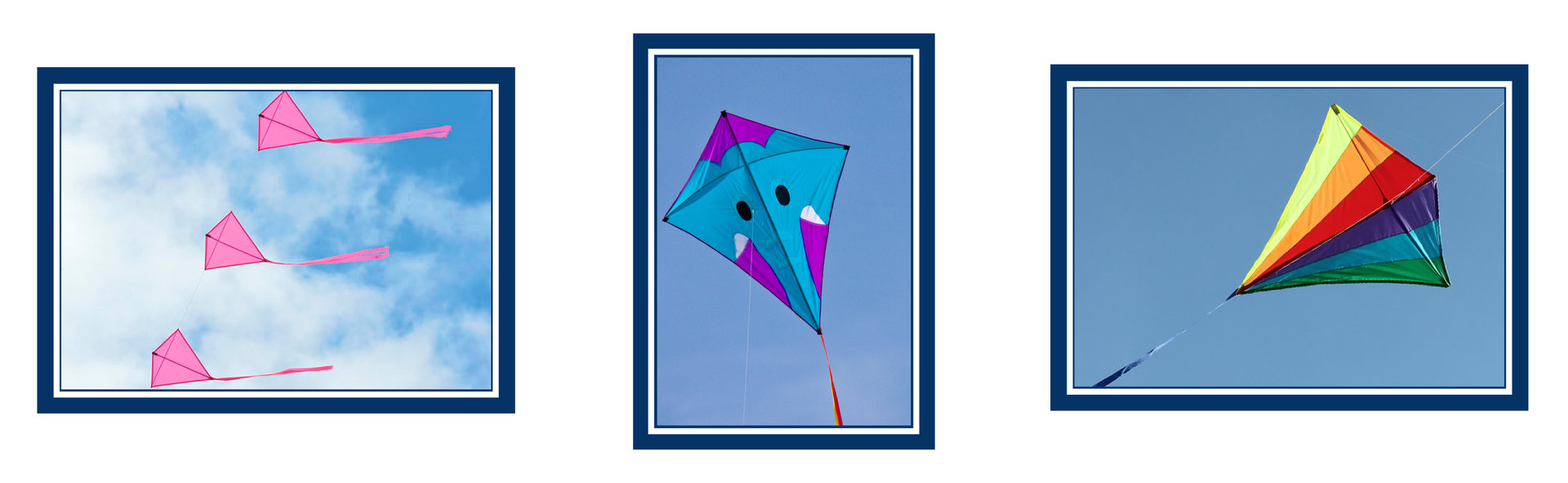 Rysunki trzech latawców. Latawiec jest w kształcie deltoidu.