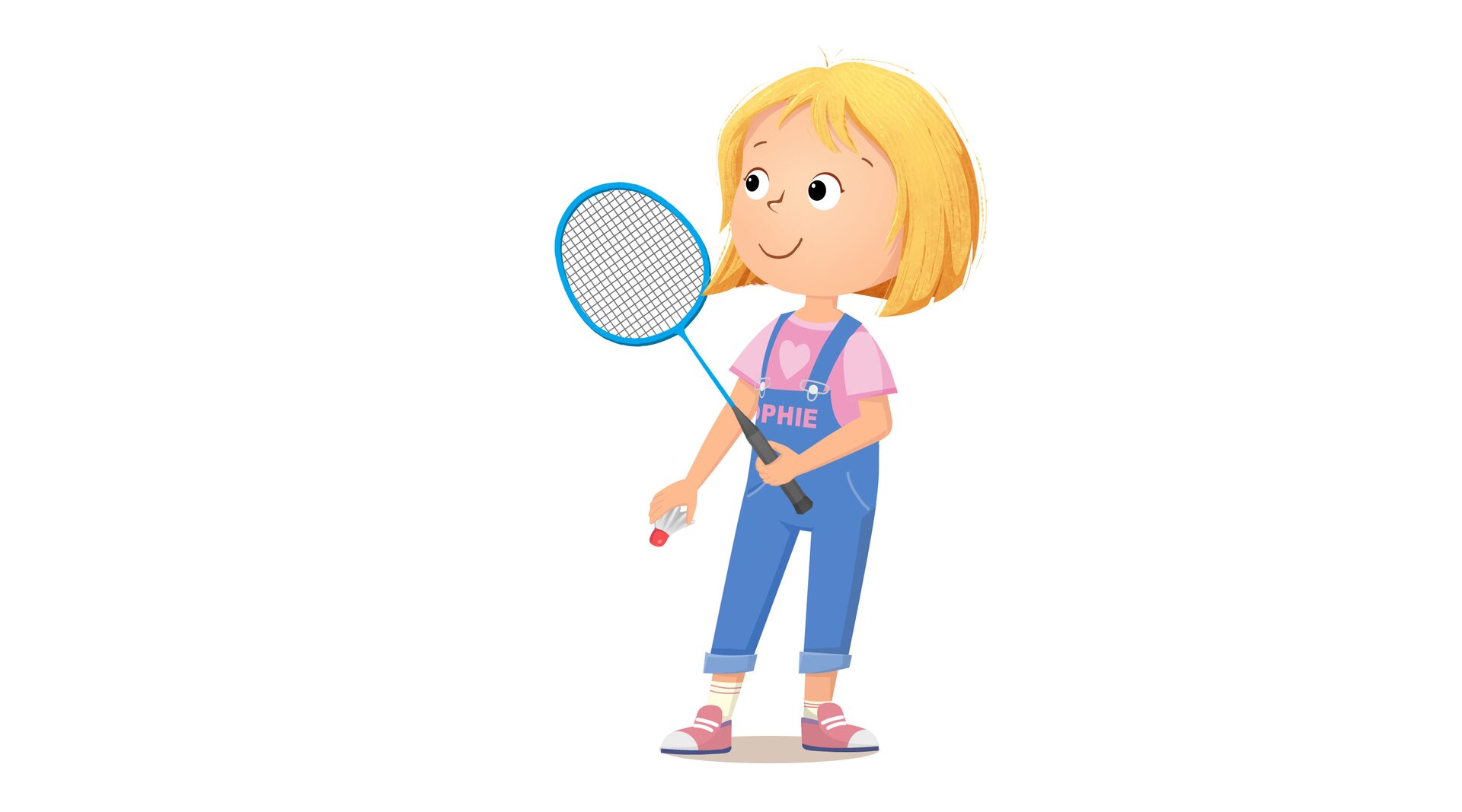 Na ilustracji znajduje się dziewczynka grająca w badmintona.