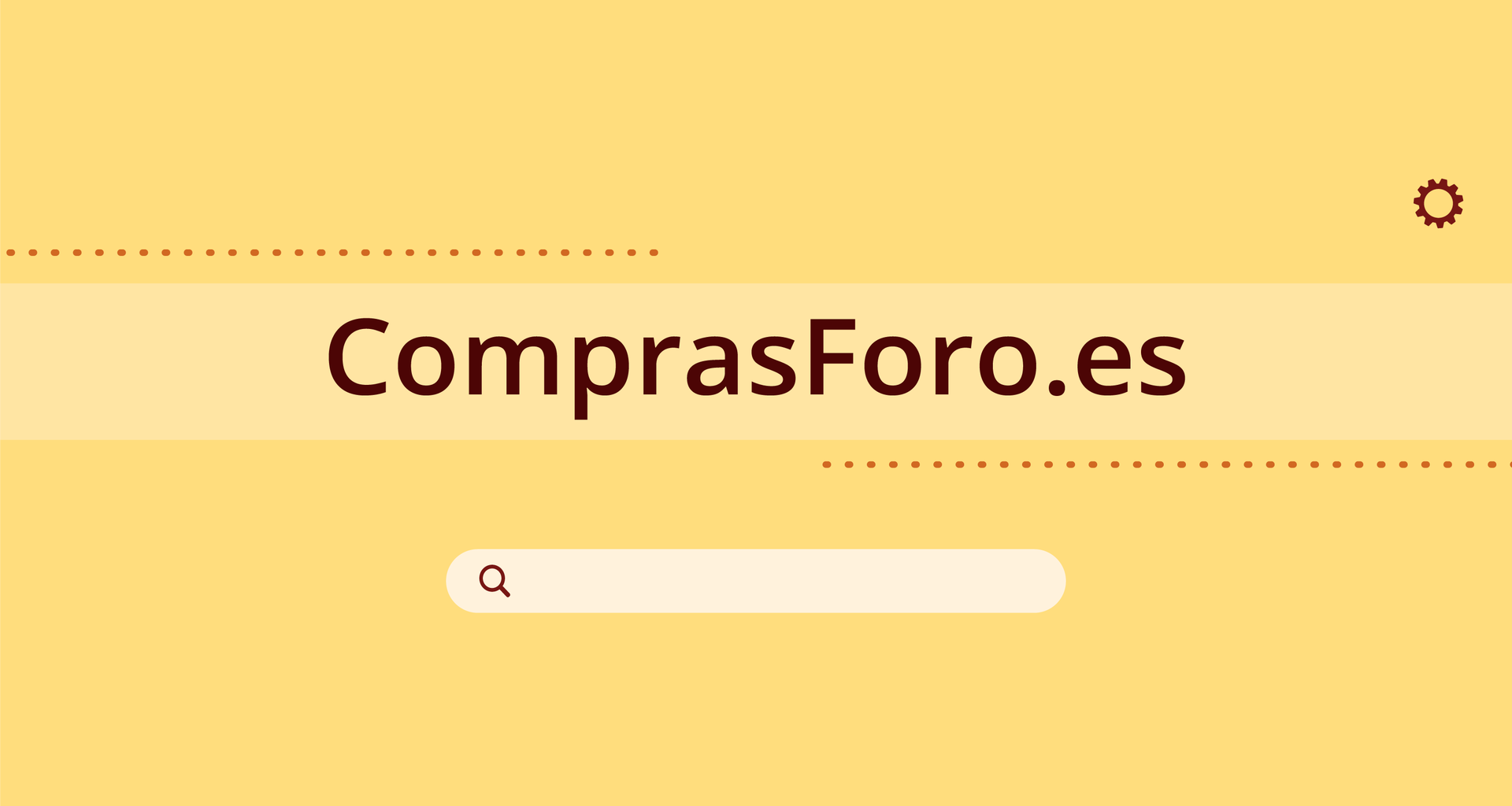 Grafika imitująca górną część forum internetowego. Na środku znajduje się napis ComprasForo.es . Poniżej pole z lupą służące do wyszukiwania tekstu. W prawym górnym rogu znajduje się ikona koła zębatego. 