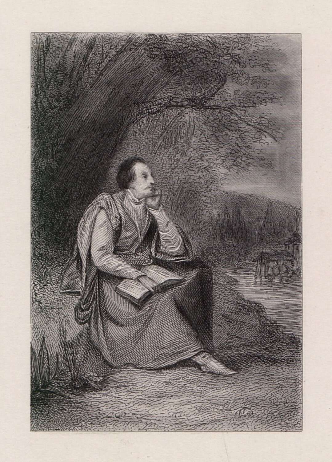 Jan Kochanowski w Czarnolesie Źródło: Antoni Oleszczyński, Jan Kochanowski w Czarnolesie, 1842, staloryt, domena publiczna.
