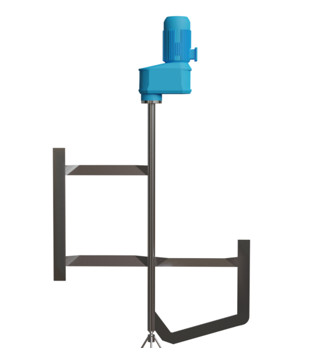 Ilustracja przedstawia pionowy wałek, na którym zamontowany jest element mieszadła przypominający prostokątną ramkę.