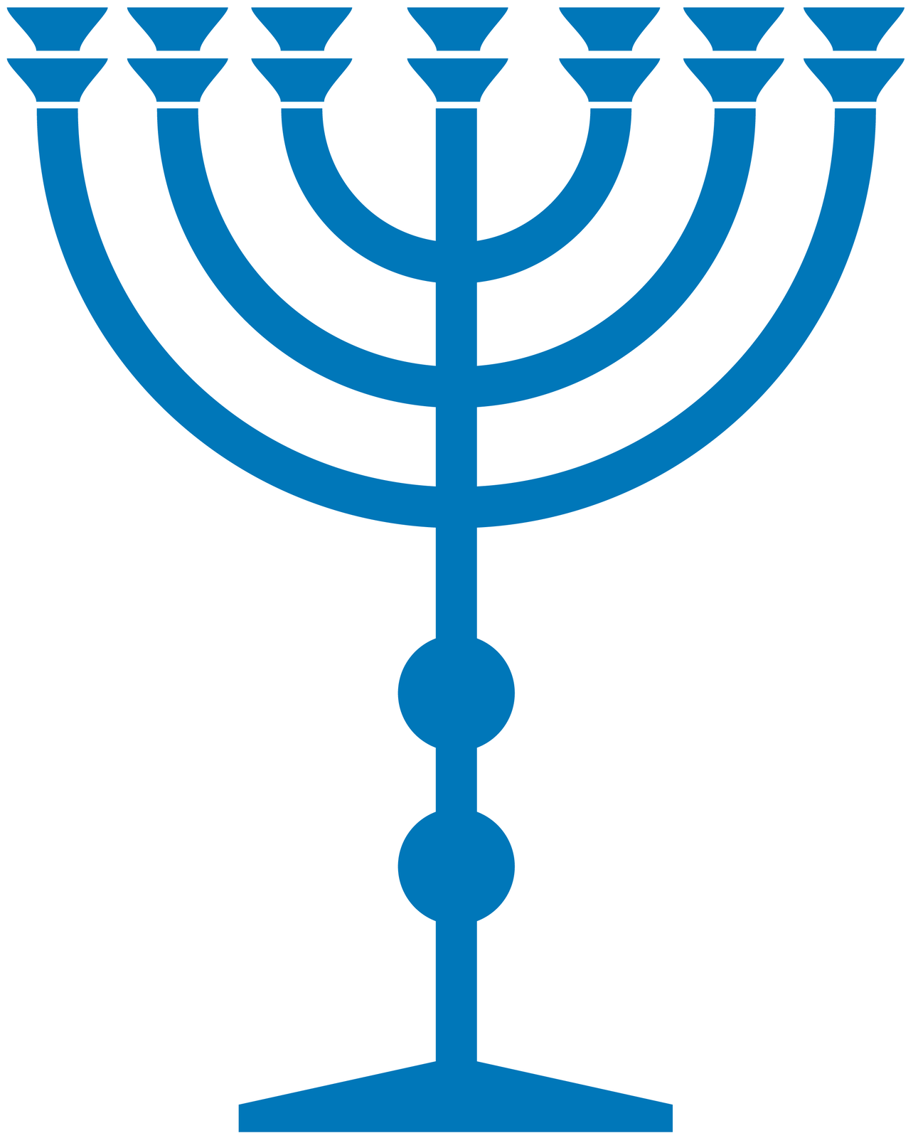 Ilustracja przedstawia menorę, czyli siedmioramienny świecznik koloru niebieskiego na stopce. 